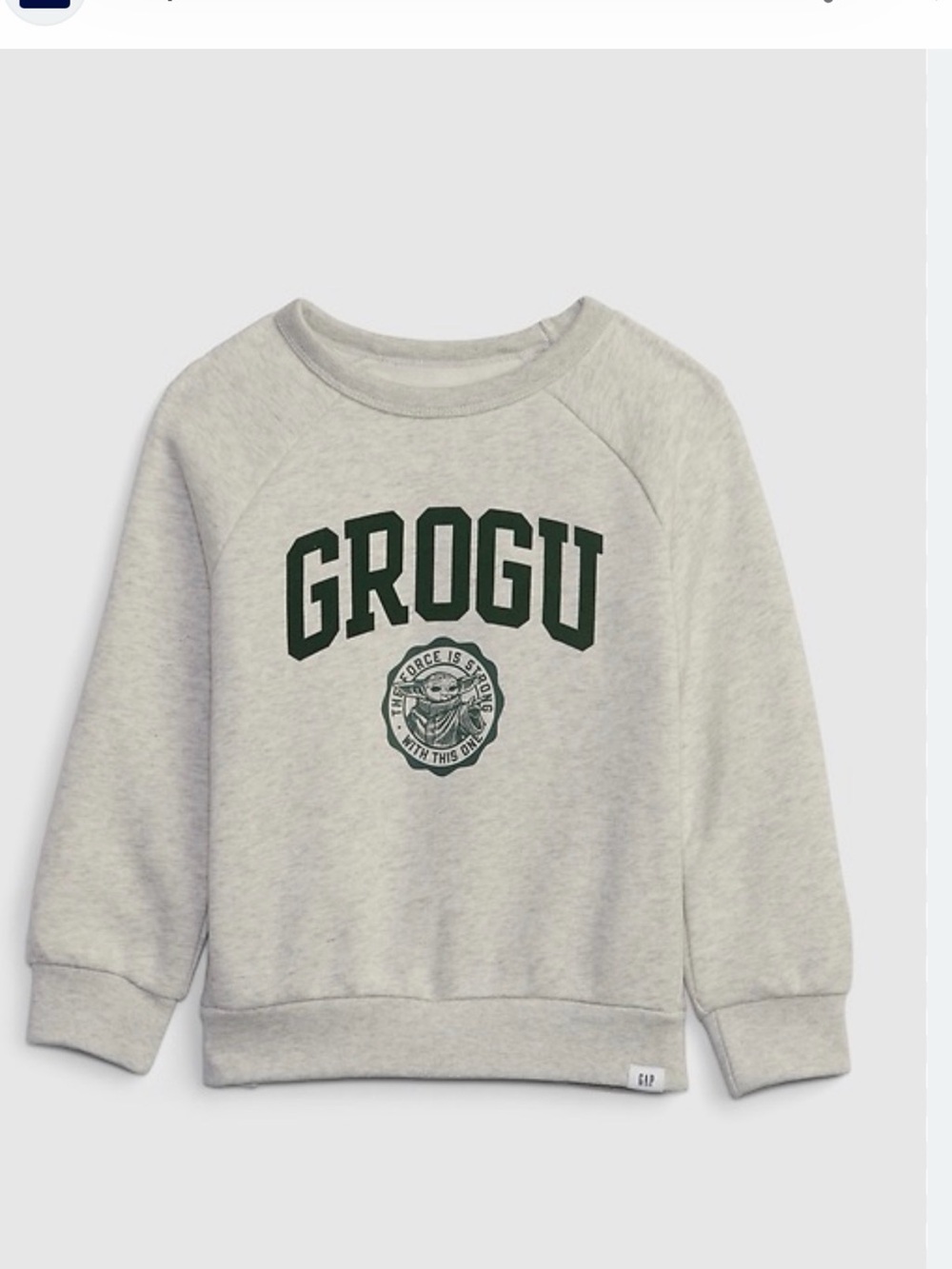 GAP Kids Light Gray Star Wars Grogu Graphic Crew Sweatshirt